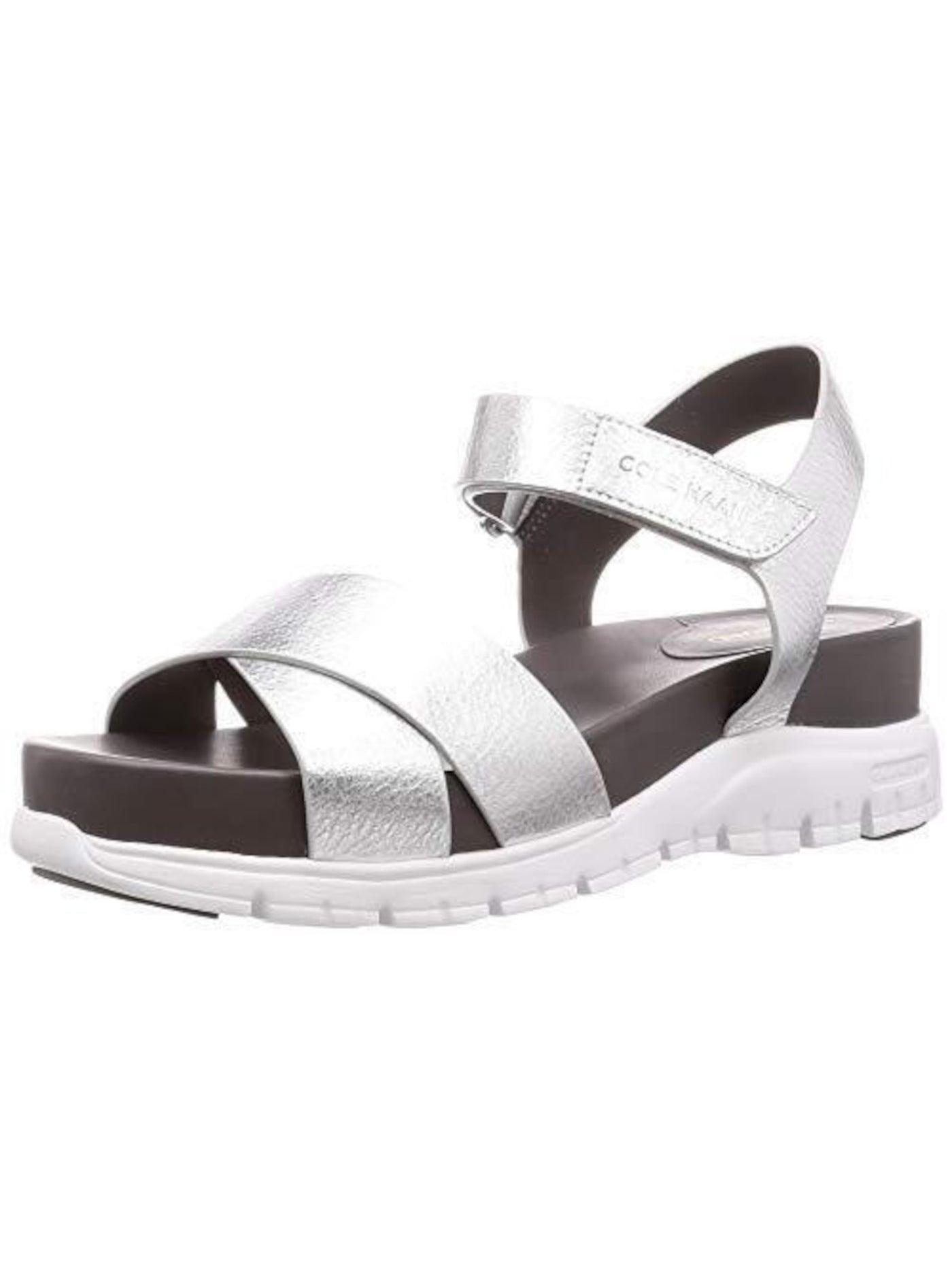 COLE HAAN Womens Silver Ankle Strap Padded Zerogrand Ii Round Toe Leather Slingback Sandal 6 B