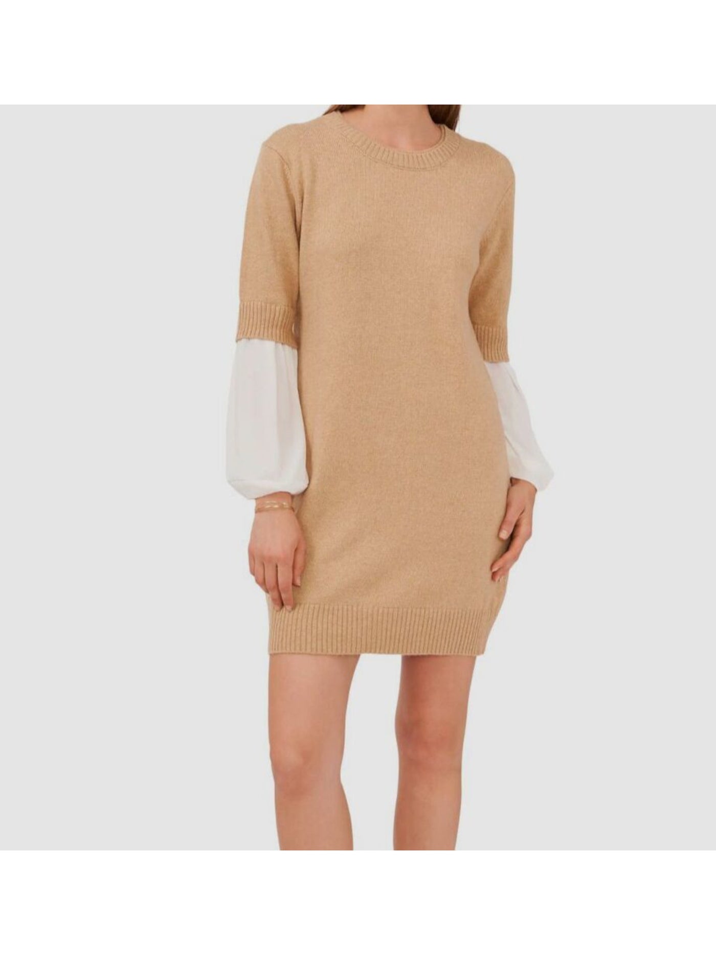 VINCE CAMUTO Womens Beige Long Sleeve Round Neck Knee Length Sweater Dress L