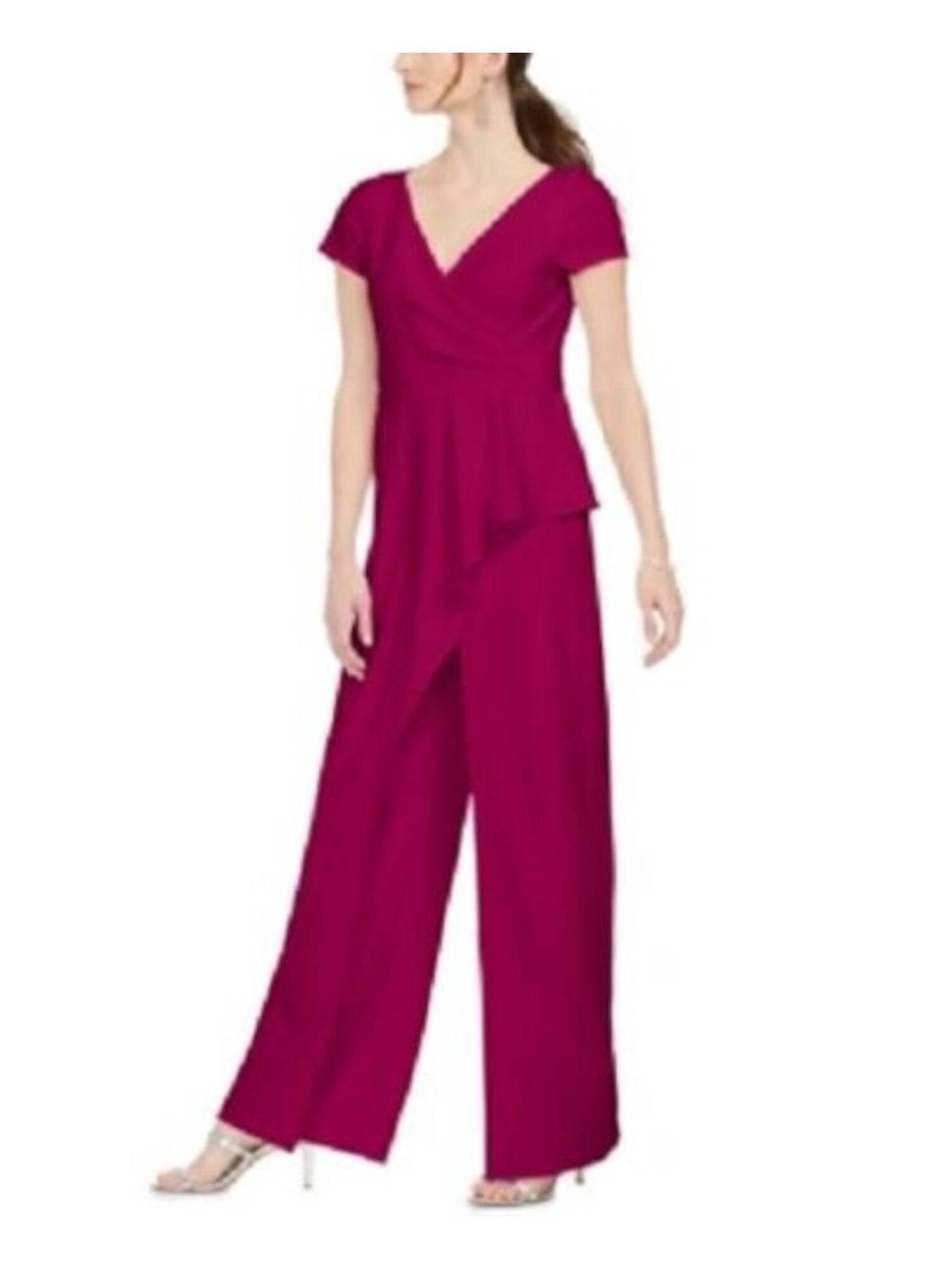 ADRIANNA PAPELL Womens Pink Cap Sleeve V Neck Wide Leg Jumpsuit 6