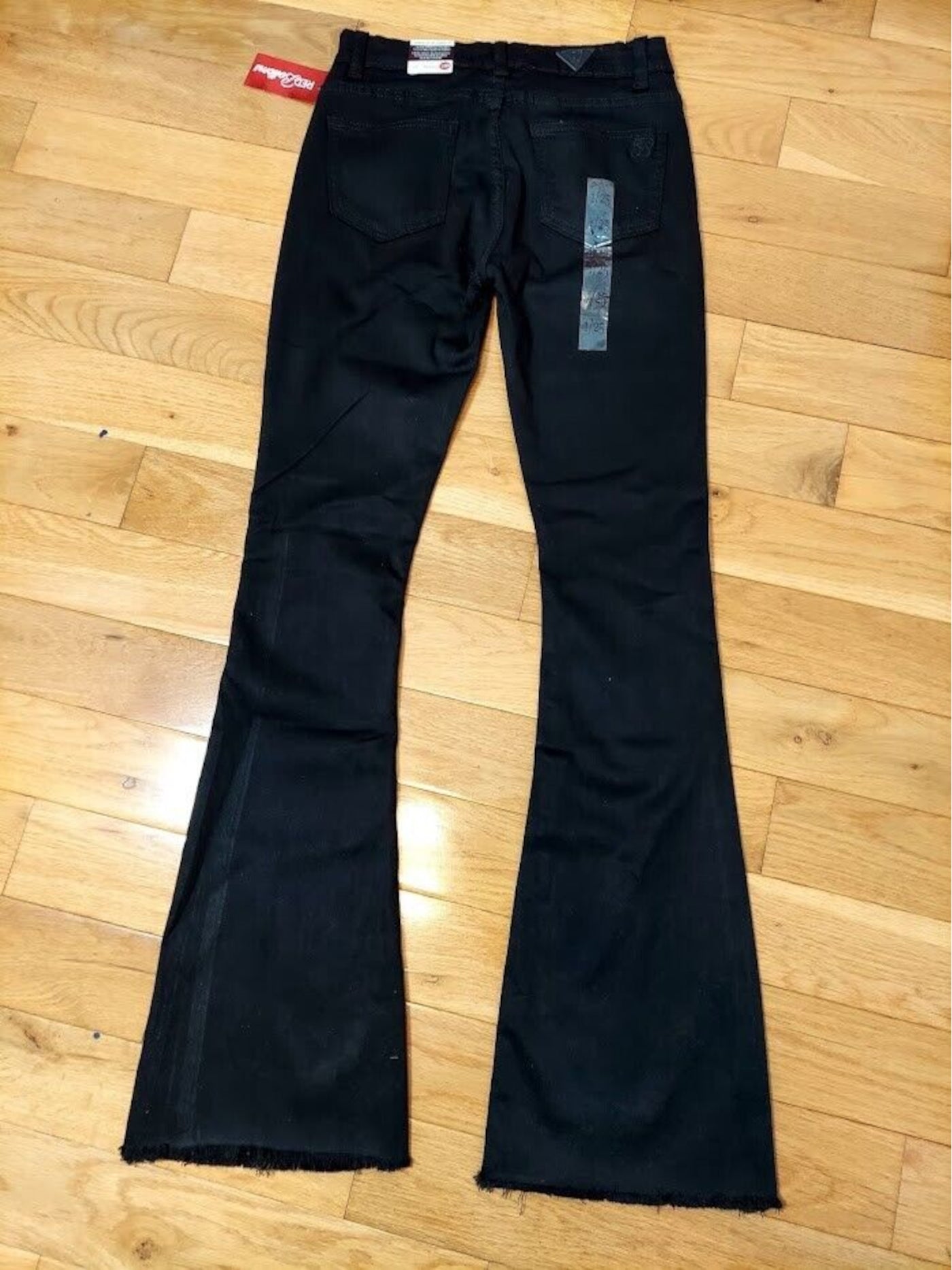 RED BOTTOMS Womens Black Stretch Zippered Pocketed Frayed Hem Flare Leg High Waist Jeans Juniors 7\8
