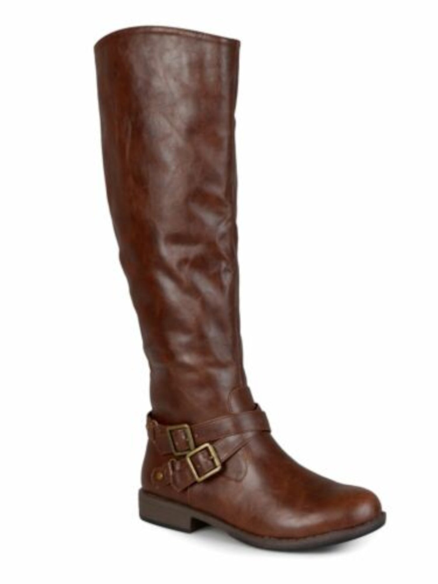 JOURNEE COLLECTION Womens Brown 1/2 Heel Padded Buckle Accent April Round Toe Block Heel Zip-Up Riding Boot 10