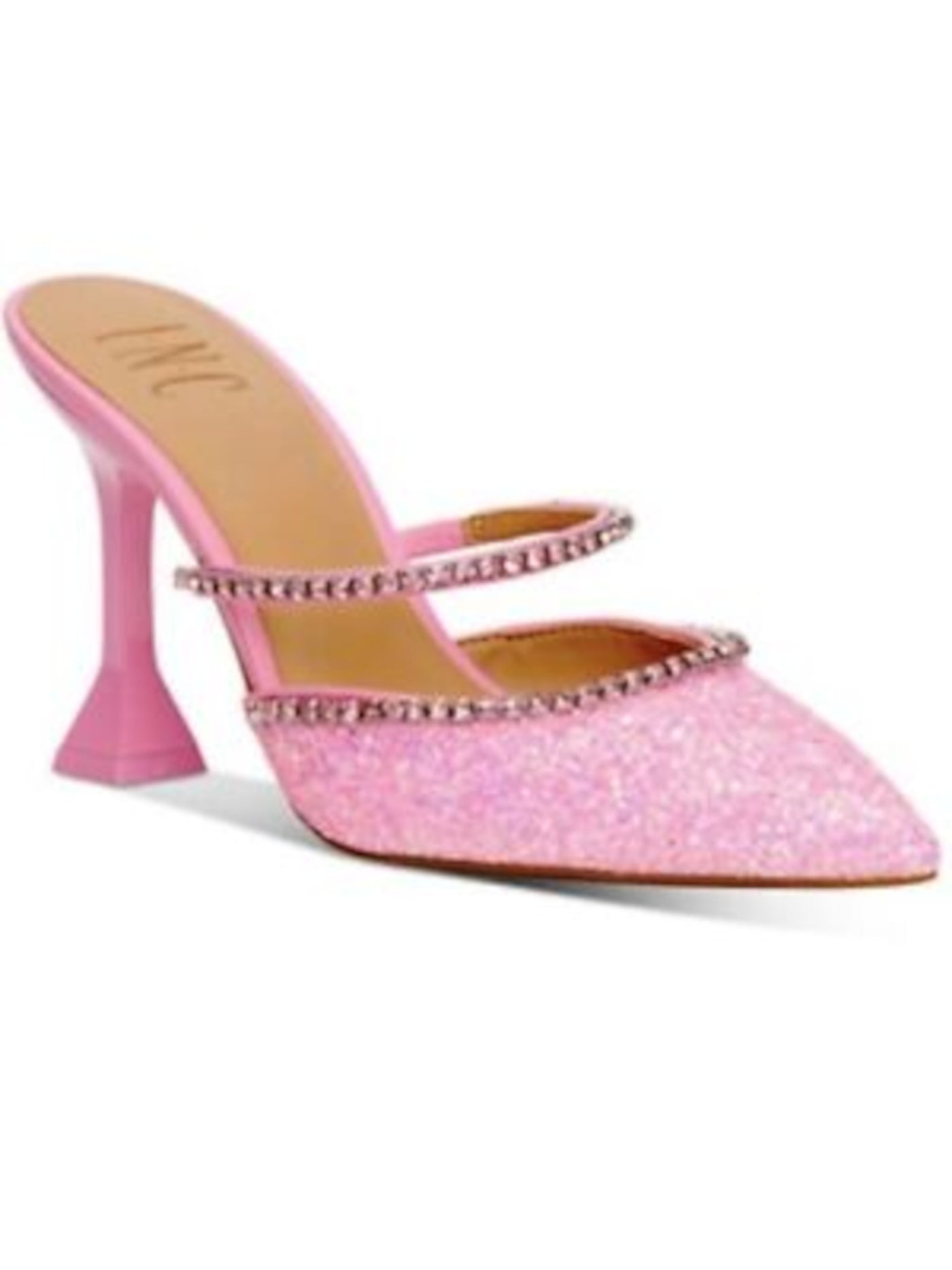INC Womens Pink Glitter Embellished Trim Padded Slip Resistant Gylana Pointed Toe Sculpted Heel Slip On Dress Pumps 6 M