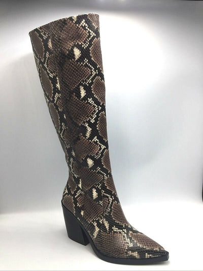 VINCE CAMUTO Womens Brown Snake Skin Gravana Cushioned Pointed Toe Block Heel Zip-Up Dress Western Boot 6.5