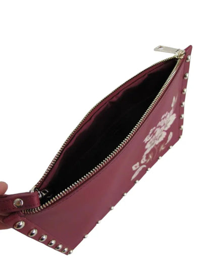 WHITE HOUSE BLACK MARKET Women's Maroon Printed Studded Pouch Purse