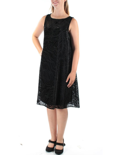 ALFANI Womens Black Geometric Sleeveless Knee Length A-Line Dress Size: 10