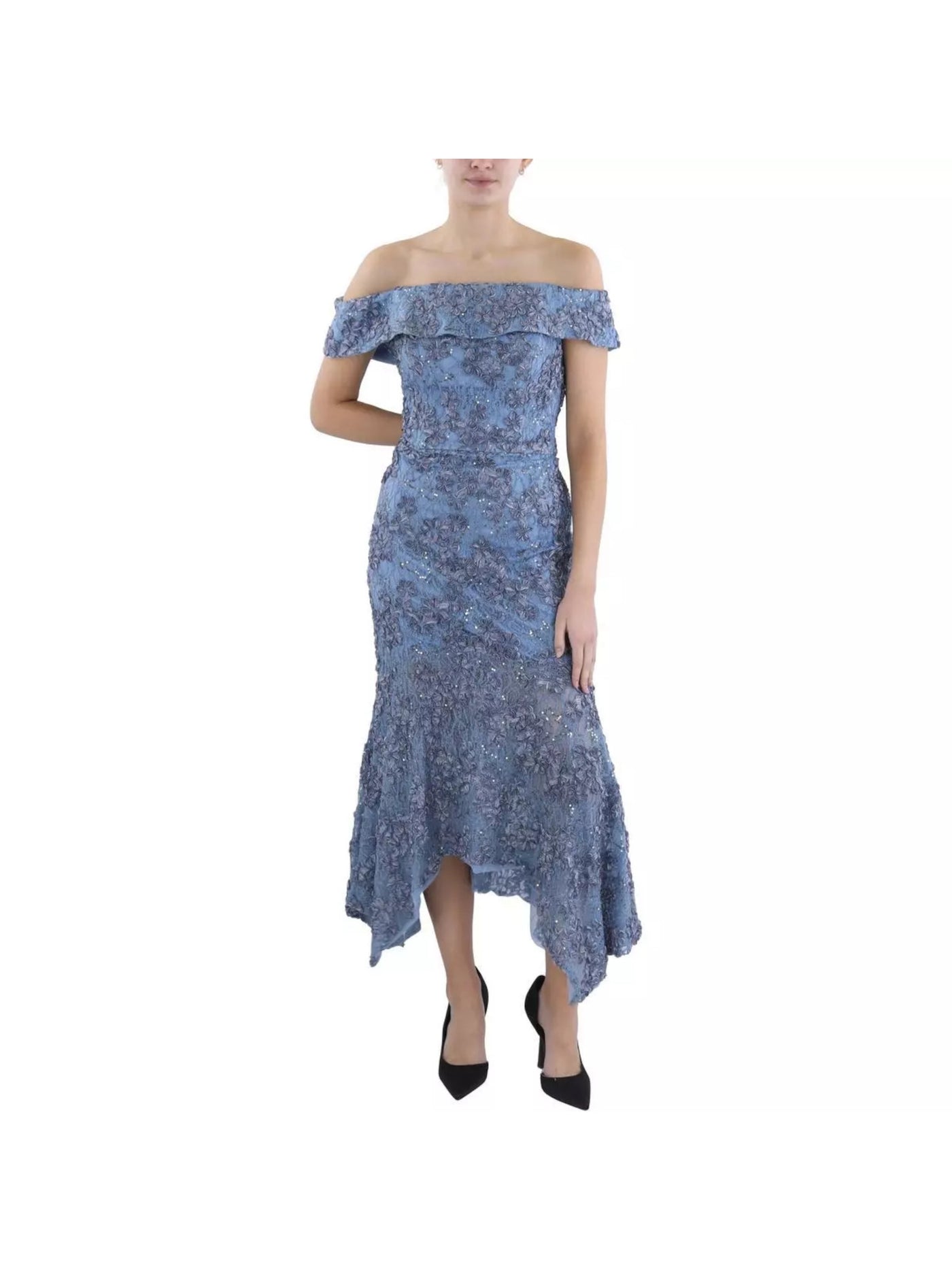 xscape lace sequined dress Xscape Elbow Sleeve Lace Sequin Wedding Party Peplum Dress Gown Size 6