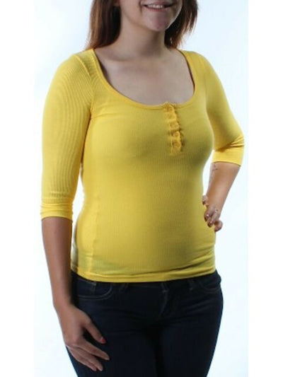 GOODIES USA Womens Yellow 3/4 Sleeve Scoop Neck Top Size: L