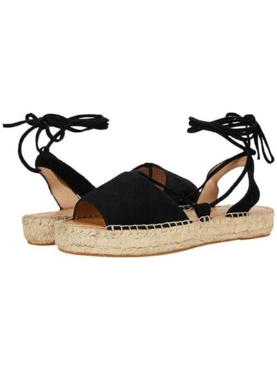 SPLENDID Womens Black Strappy Meredith Round Toe Platform Lace-Up Leather Espadrille Shoes 11 M