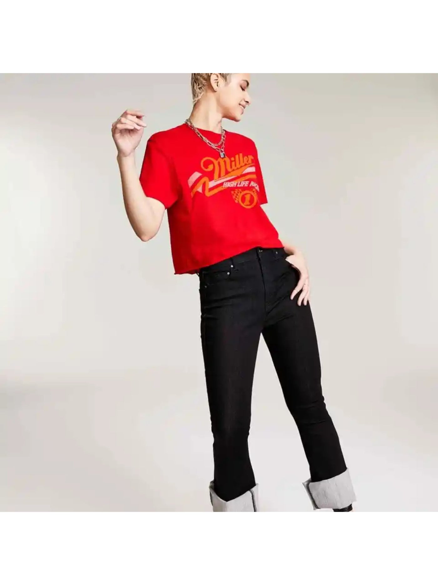 JUNK FOOD Womens Red Short Length Raw Hem Graphic Short Sleeve Crew Neck T-Shirt L