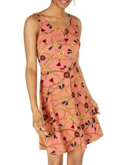 PLANET GOLD Womens Pink Printed Sleeveless Scoop Neck Above The Knee A-Line Dress Juniors XS
