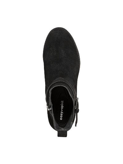 EASY STREET Womens Black Buckle Accent Water Resistant Rae Round Toe Block Heel Zip-Up Leather Booties 7.5 M