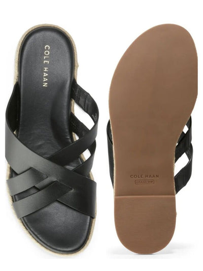 COLE HAAN Womens Black Goring Padded Strappy Florens Round Toe Slip On Leather Sandals Shoes 7.5 B