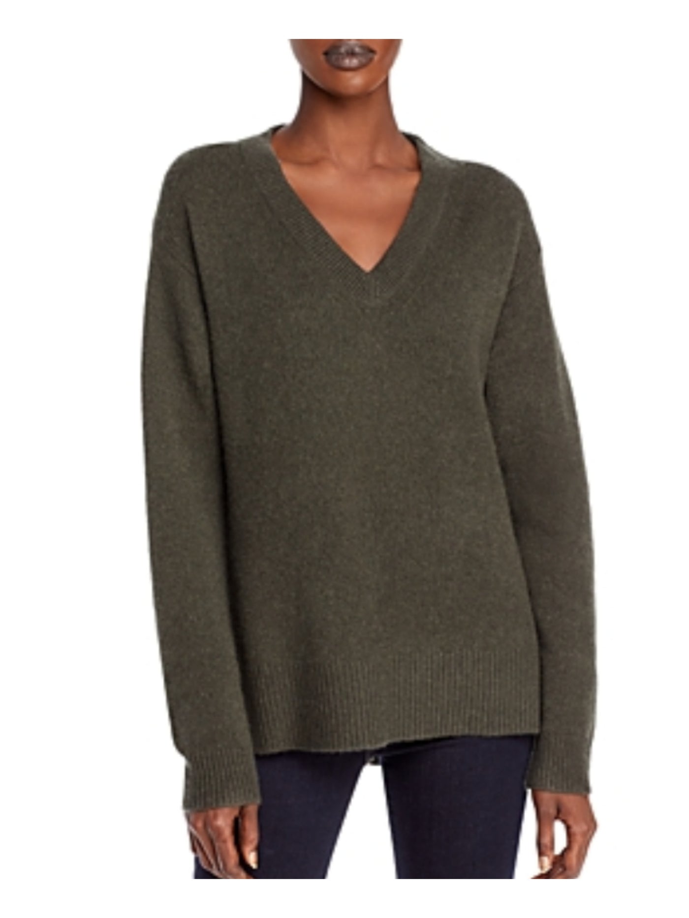 Designer Brand Womens Green Cashmere Long Sleeve V Neck Wear To Work Sweater XS