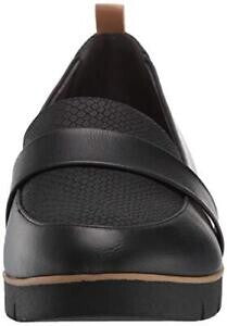 DR SCHOLLS Womens Black Scales 1/2" Platform Shock Absorbing Heel Tab Cushioned Comfort Webster Round Toe Wedge Slip On Loafers Shoes 8 W