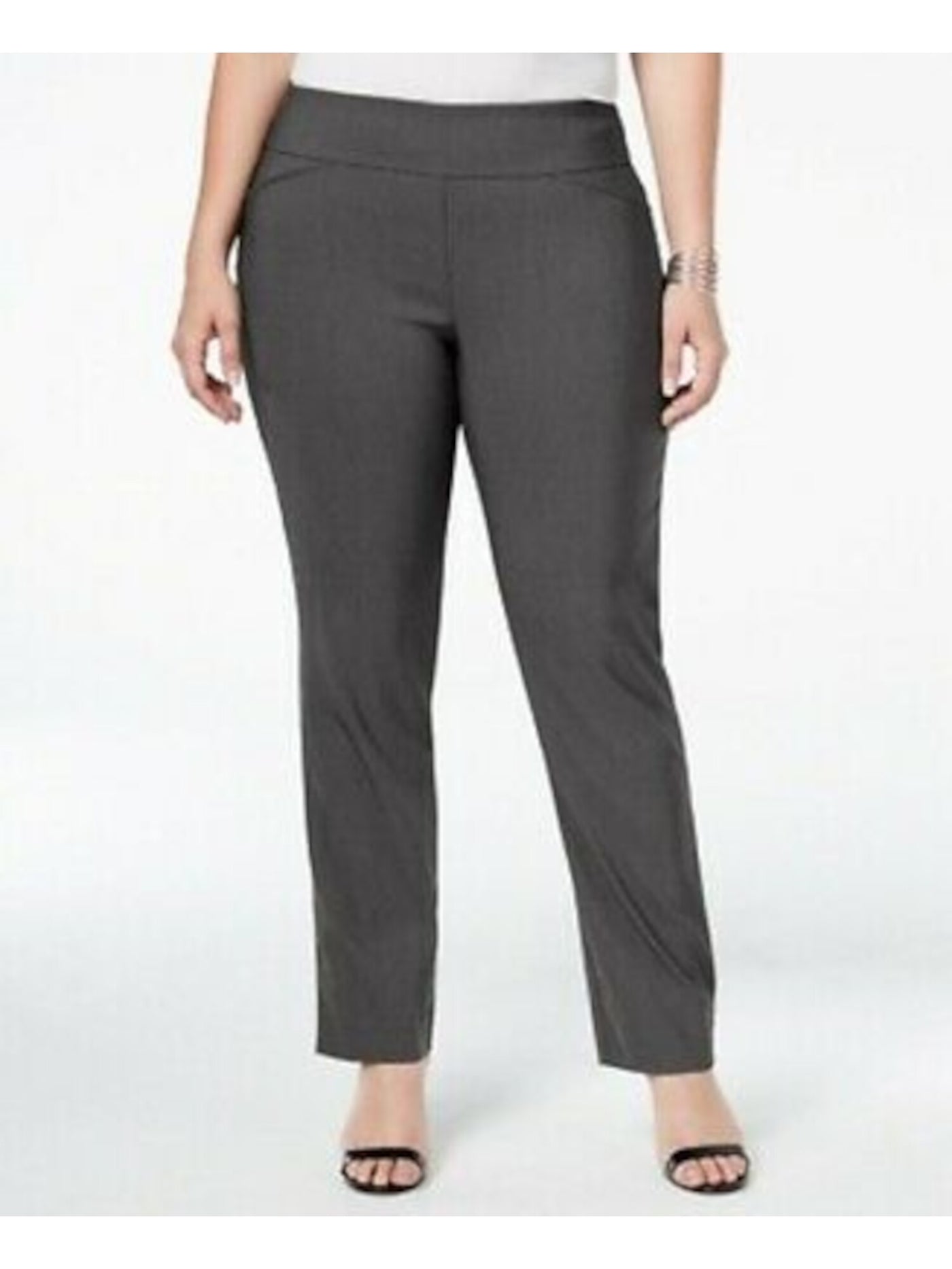 CHARTER CLUB Womens Gray Slim Pull-on Check Wear To Work Straight leg Pants Plus 24W