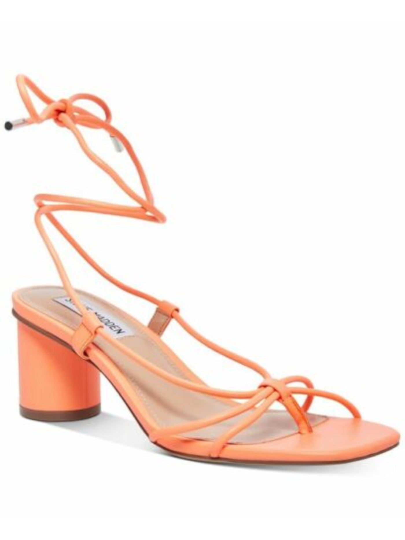 STEVE MADDEN Womens Orange Ankle Tie Dress Sandal Strappy Ivanna Square Toe Block Heel Lace-Up Thong Sandals Shoes 9.5 M