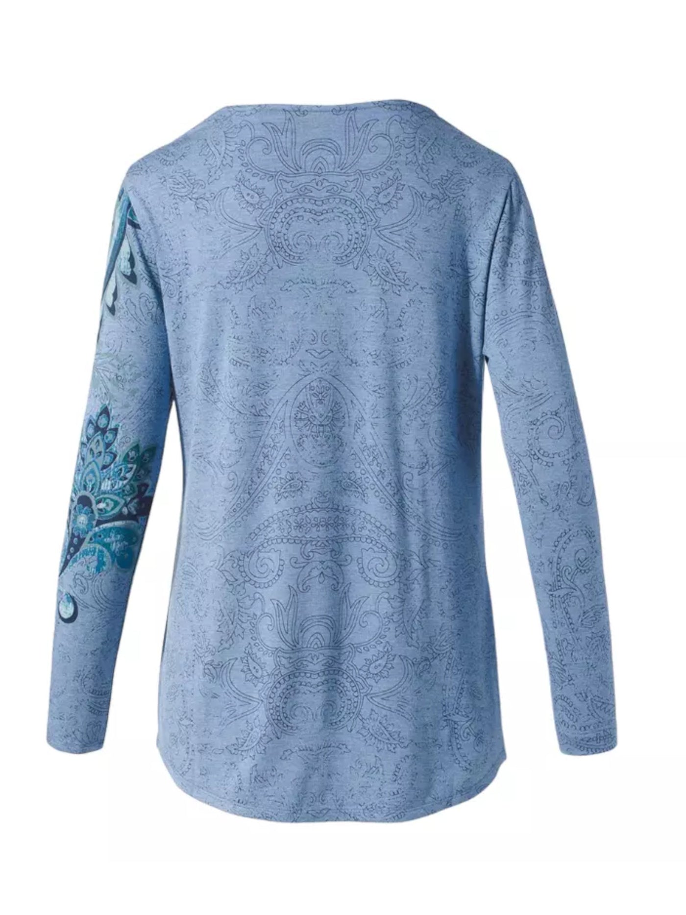 CHICOS Womens Blue Paisley Long Sleeve Scoop Neck T-Shirt 3(16\18)