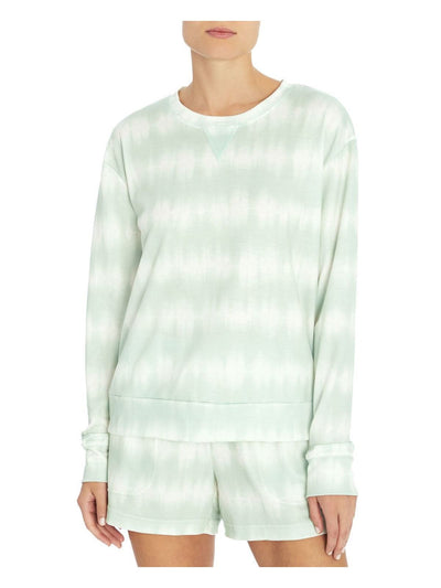 THREE DOTS Womens Green Ribbed Pullover Acid Wash Long Sleeve Crew Neck Sweatshirt S