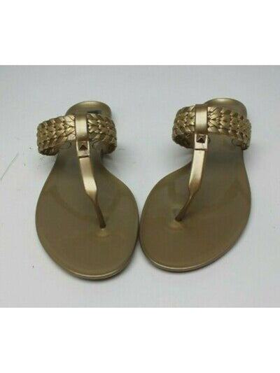 JACK ROGERS Womens Gold Woven Tinsley Round Toe Slip On Thong Sandals Shoes 8