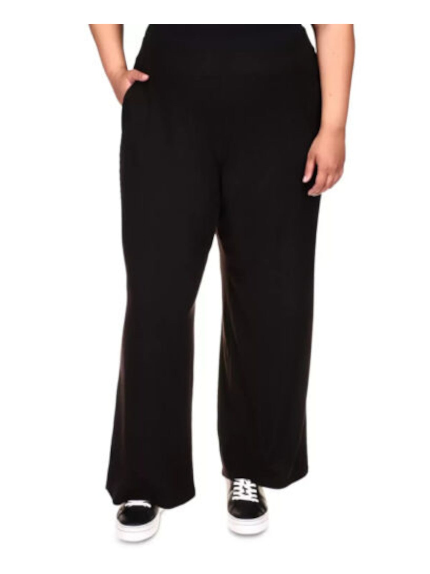 MICHAEL KORS Womens Black Ribbed Pocketed Elastic Waist Straight leg Pants Plus 0X