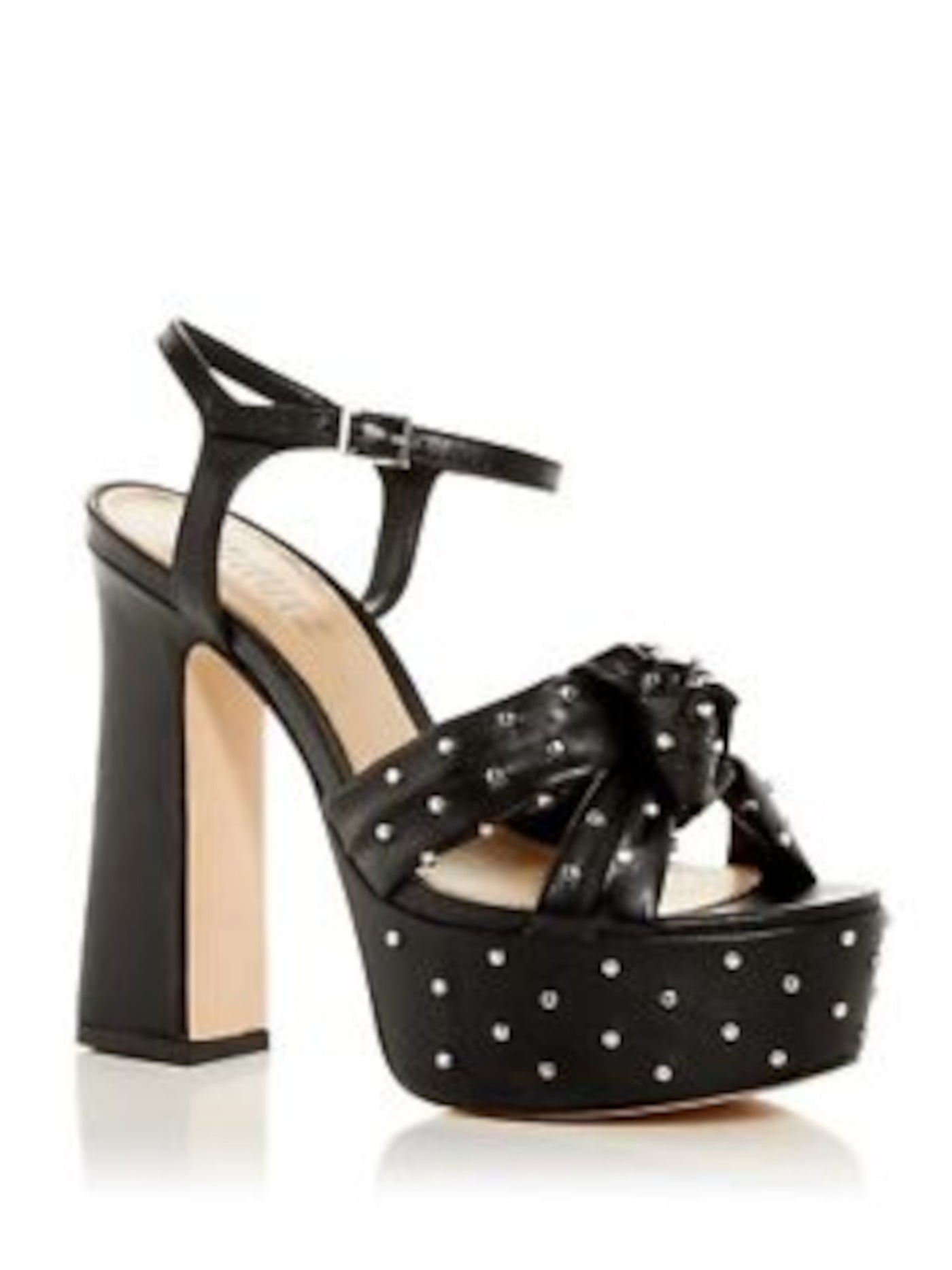 SCHUTZ Womens Black Knot 2" Platform Ankle Strap Studded Bethina Round Toe Block Heel Buckle Leather Dress Sandals Shoes 7 B