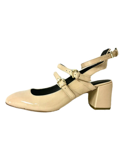 REBECCA MINKOFF Womens Beige Padded Mary Jane Ankle Strap Adjustable Brandy Round Toe Block Heel Buckle Leather Dress Pumps Shoes 9 M