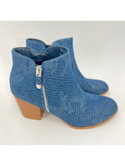 STYLE & COMPANY Womens Blue Tonal Pattern Zipper Accent Padded Masrinaa Almond Toe Block Heel Zip-Up Booties 5 M