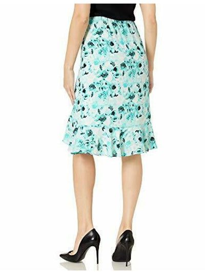 KASPER Womens Aqua Ruffled Floral Knee Length Wear To Work A-Line Skirt 6
