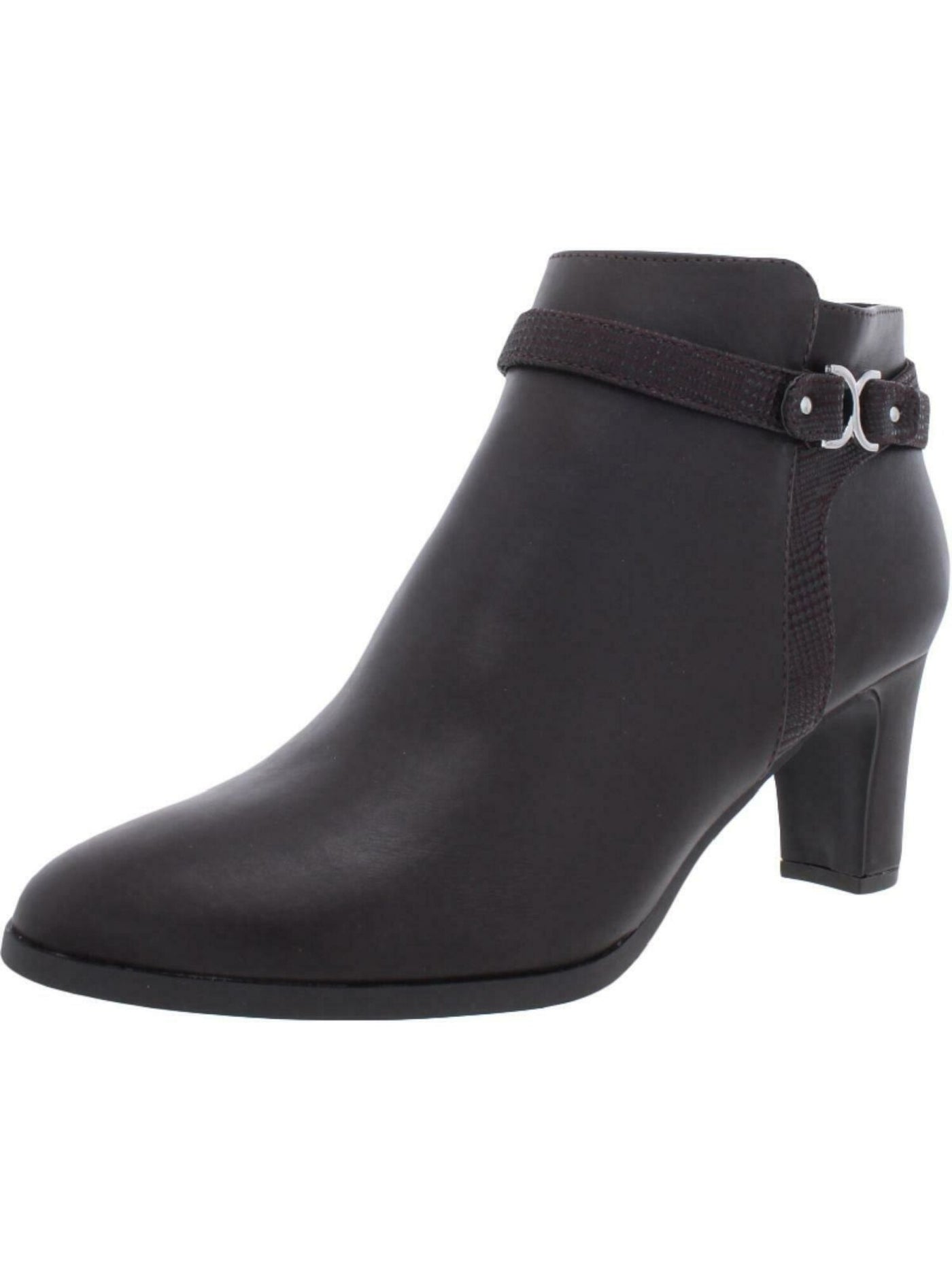 CHARTER CLUB Womens Brown Ankle Strap Almond Toe Block Heel Zip-Up Booties 6