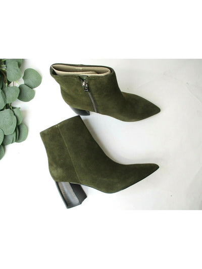 MARC FISHER Womens Green Cushioned Retire Pointed Toe Block Heel Zip-Up Leather Booties 5