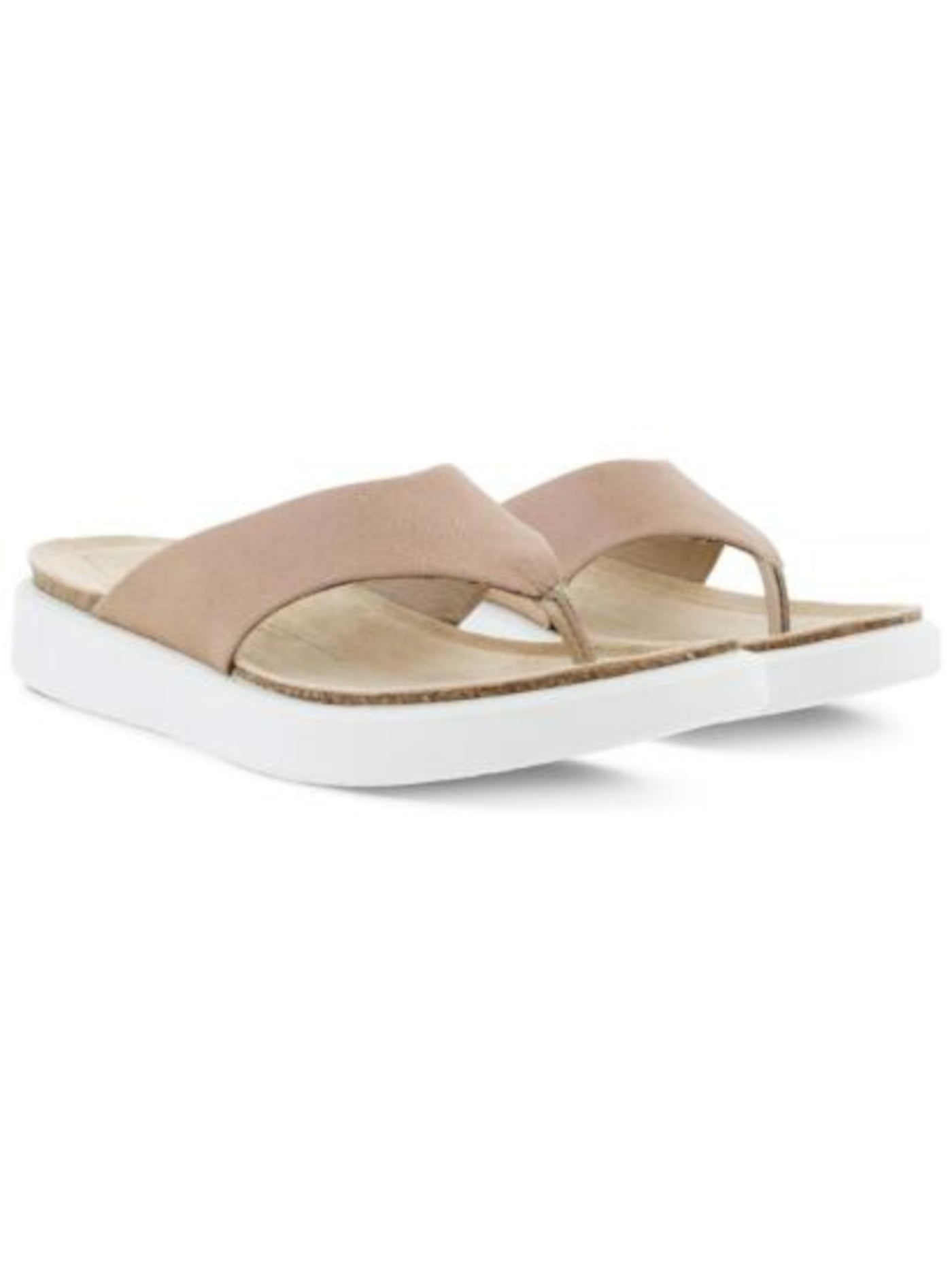 ECCO Womens Beige Arch Support Cushioned Round Toe Wedge Slip On Leather Thong Sandals Shoes 5-5,5