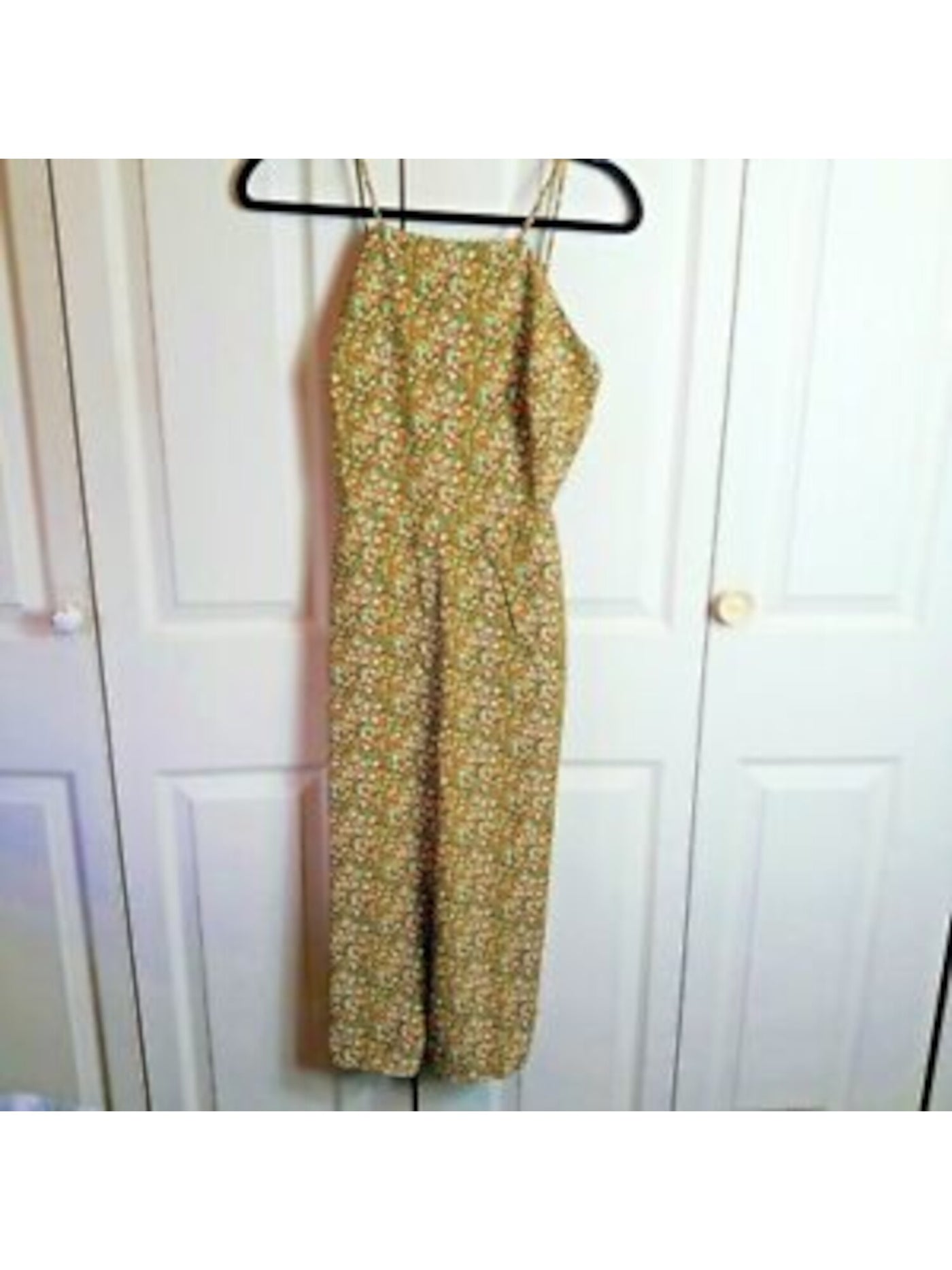 MATERIAL GIRL Womens Green Floral Spaghetti Strap Halter Wide Leg Jumpsuit M