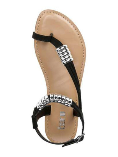 BAR III Womens Black Snake Print Metallic Ring Details Toe Ring Ankle Strap Asymmetrical Vella Round Toe Buckle Dress Thong Sandals 6.5 M