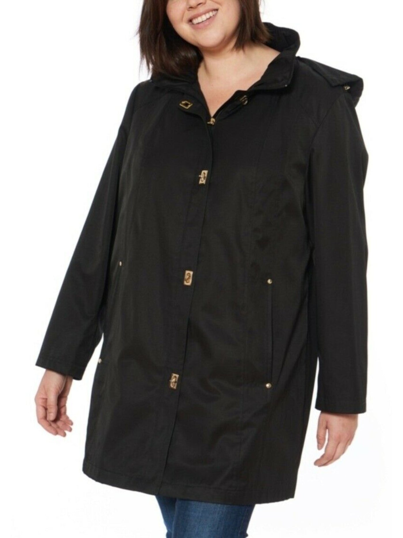 JONES NY Womens Black Raincoat S
