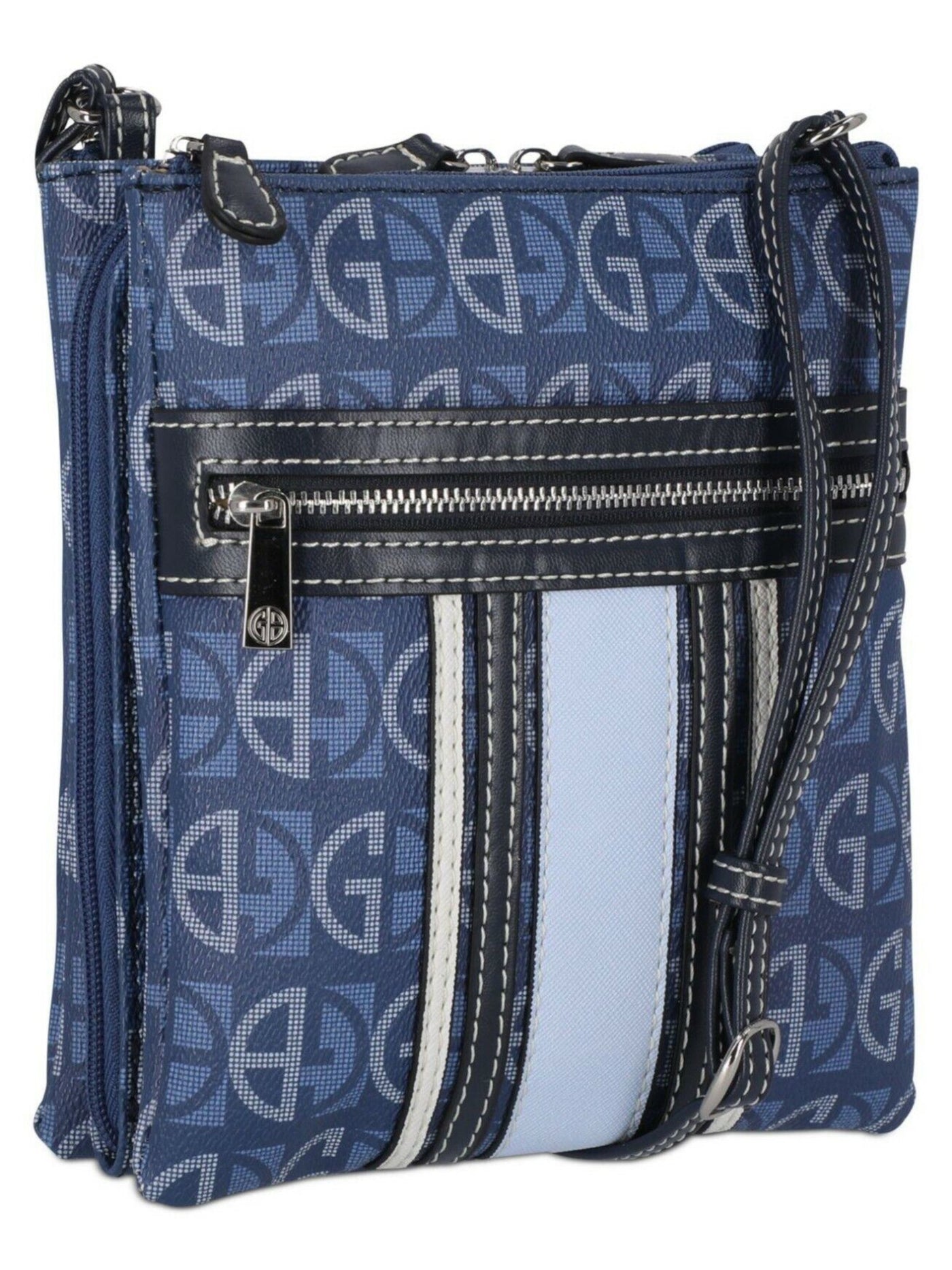 GIANI BERNINI Women's Navy Dasher Logo Polyester Center Stripes Adjustable Strap Crossbody Handbag Purse
