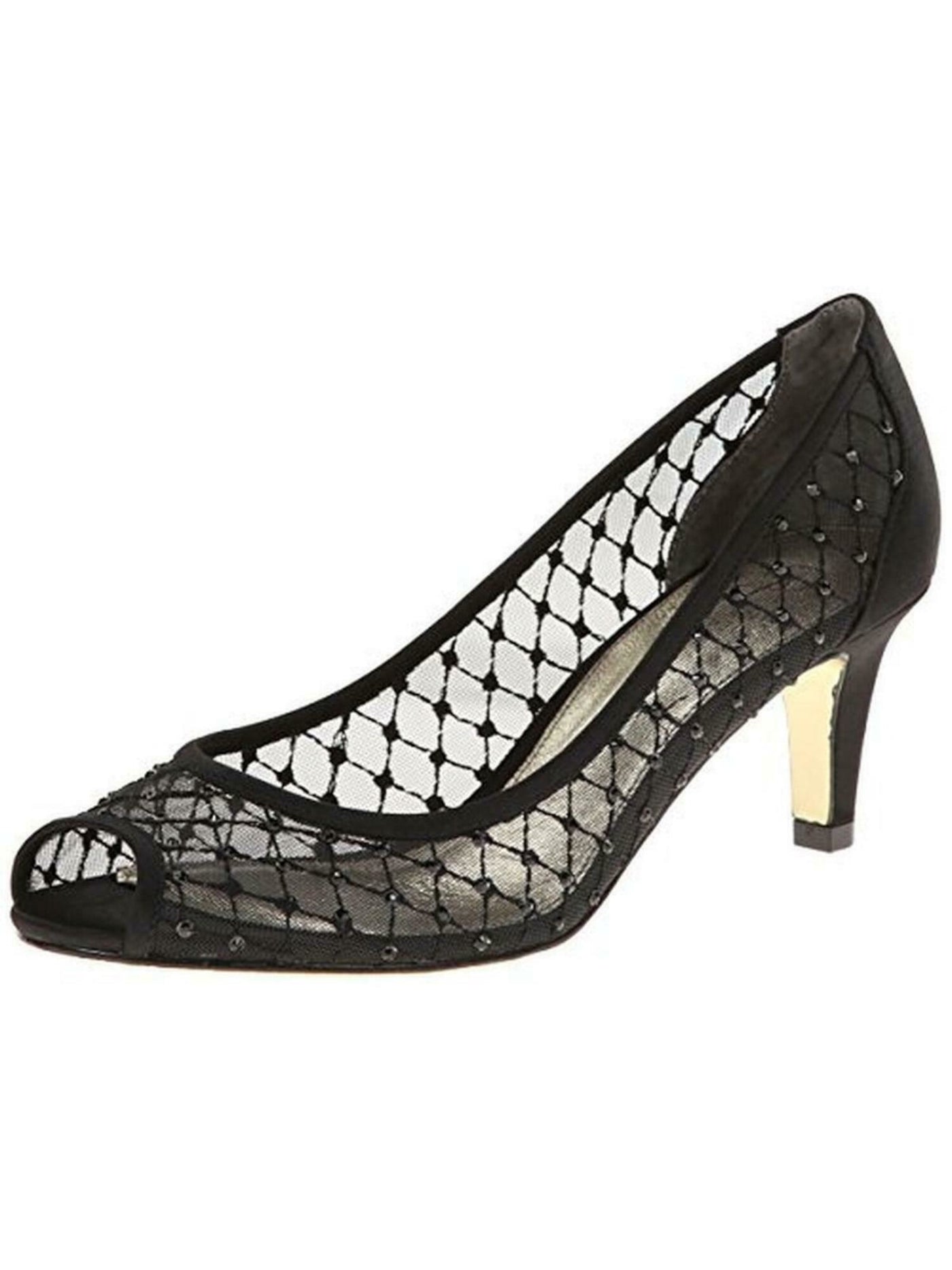 ADRIANNA PAPELL Womens Black Rhinestone Padded Jamie Peep Toe Kitten Heel Slip On Dress Pumps 7.5 M