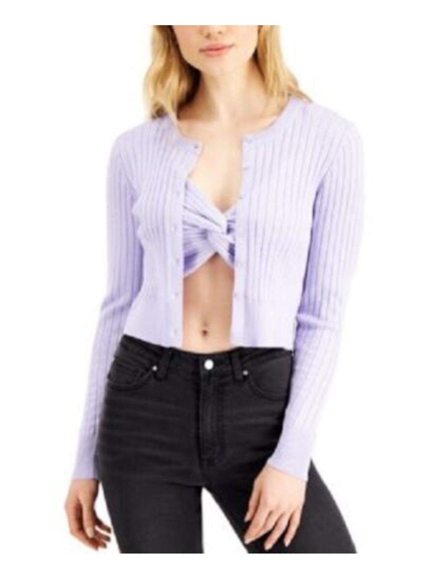 CRAVE FAME Womens Purple Twist Front Ribbed Adjustable Spaghetti Strap V Neck Crop Top Juniors M