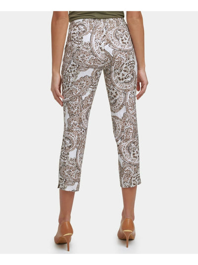 CALVIN KLEIN Womens Beige Pocketed Zippered Cropped Mid-rise Paisley Wear To Work Straight leg Pants Petites 8P