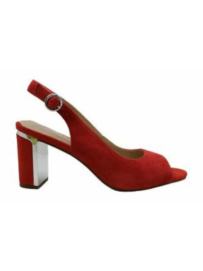 ALFANI Womens Red Wrapped Heel Metallic Accents Adjustable Strap Padded Florraa Round Toe Block Heel Buckle Leather Dress Slingback Sandal 11 M