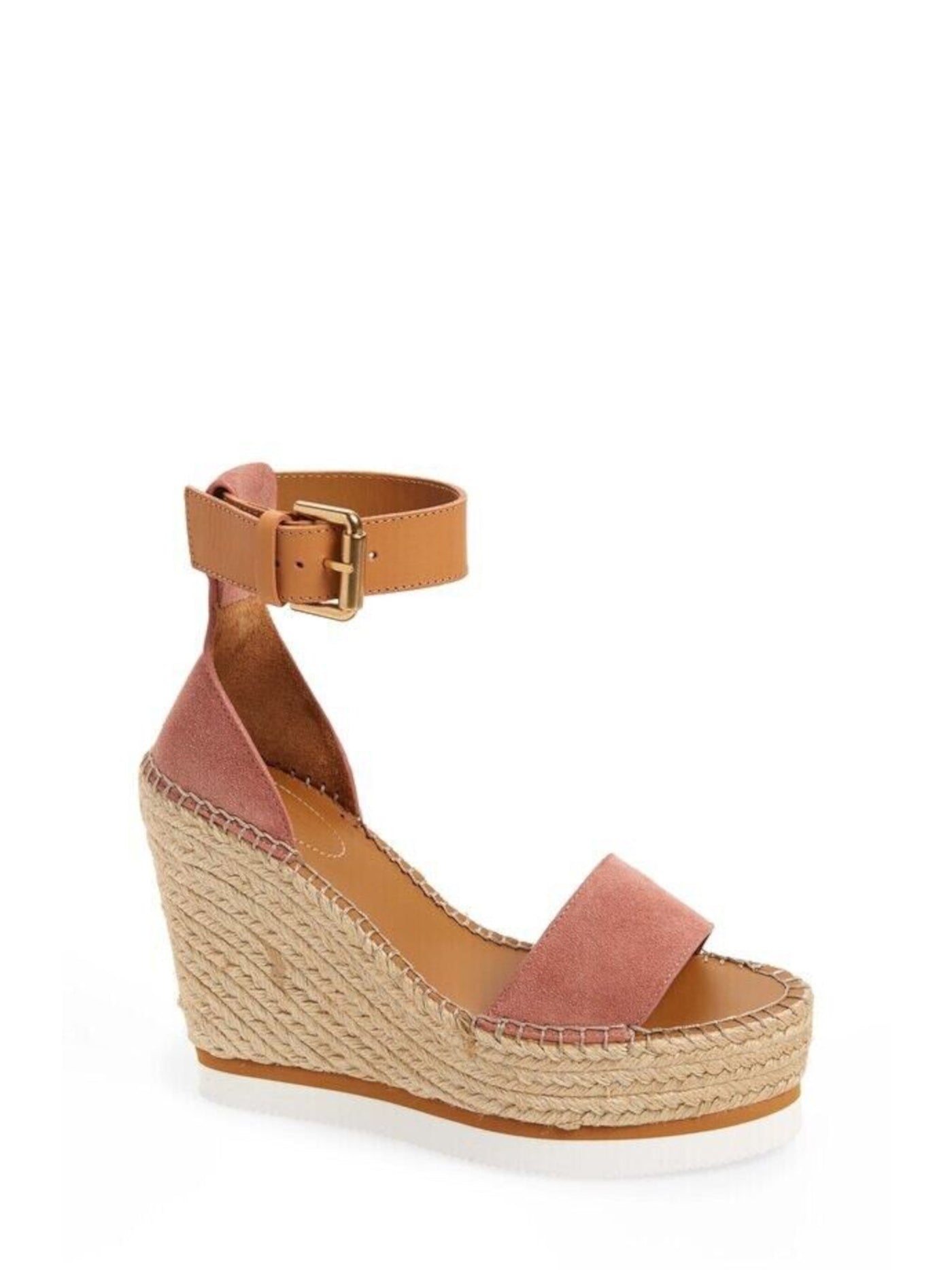 SEE BY CHLOE Womens Pink Ankle Strap Woven Glyn Round Toe Wedge Buckle Leather Espadrille Shoes 40