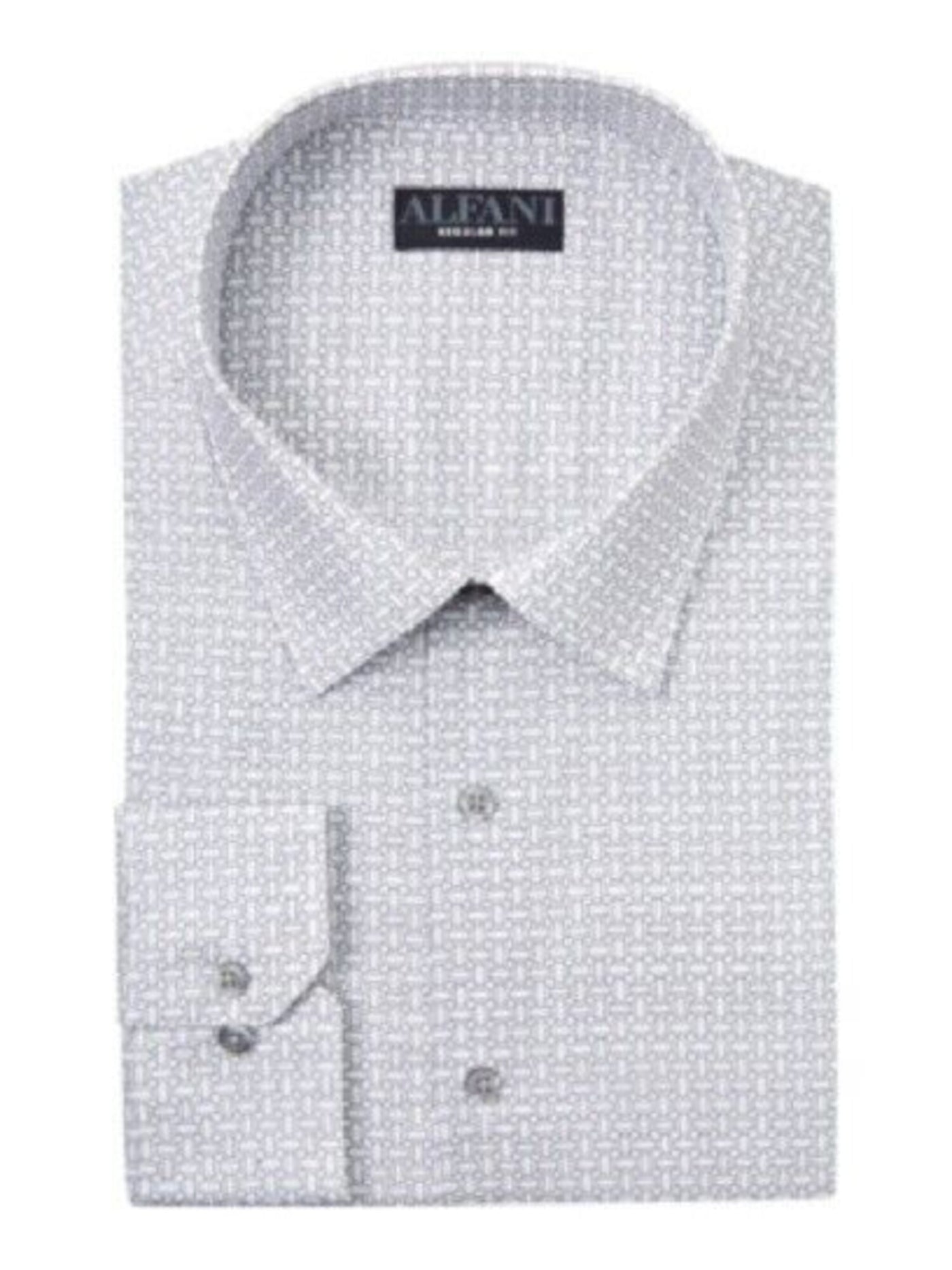 ALFANI Mens White Easy Care, Geometric Spread Collar Slim Fit Dress Shirt S 14/14.5- 32/33