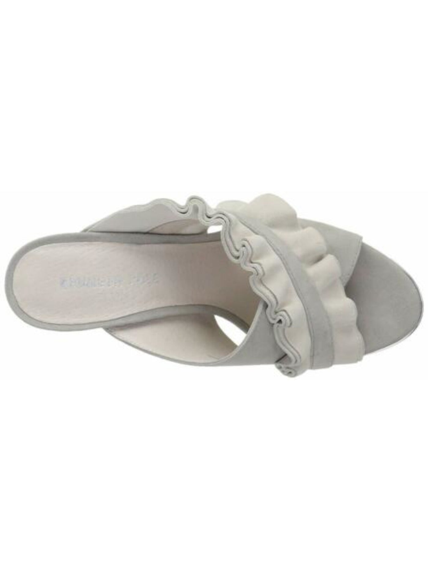 KENNETH COLE NEW YORK Womens Gray Ruffled Padded Laken Round Toe Block Heel Slip On Leather Slide Sandals Shoes 9.5 M