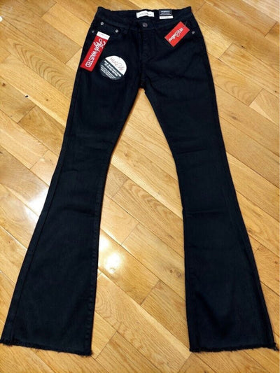 RED BOTTOMS Womens Black Stretch Zippered Pocketed Frayed Hem Flare Leg High Waist Jeans Juniors 7\8