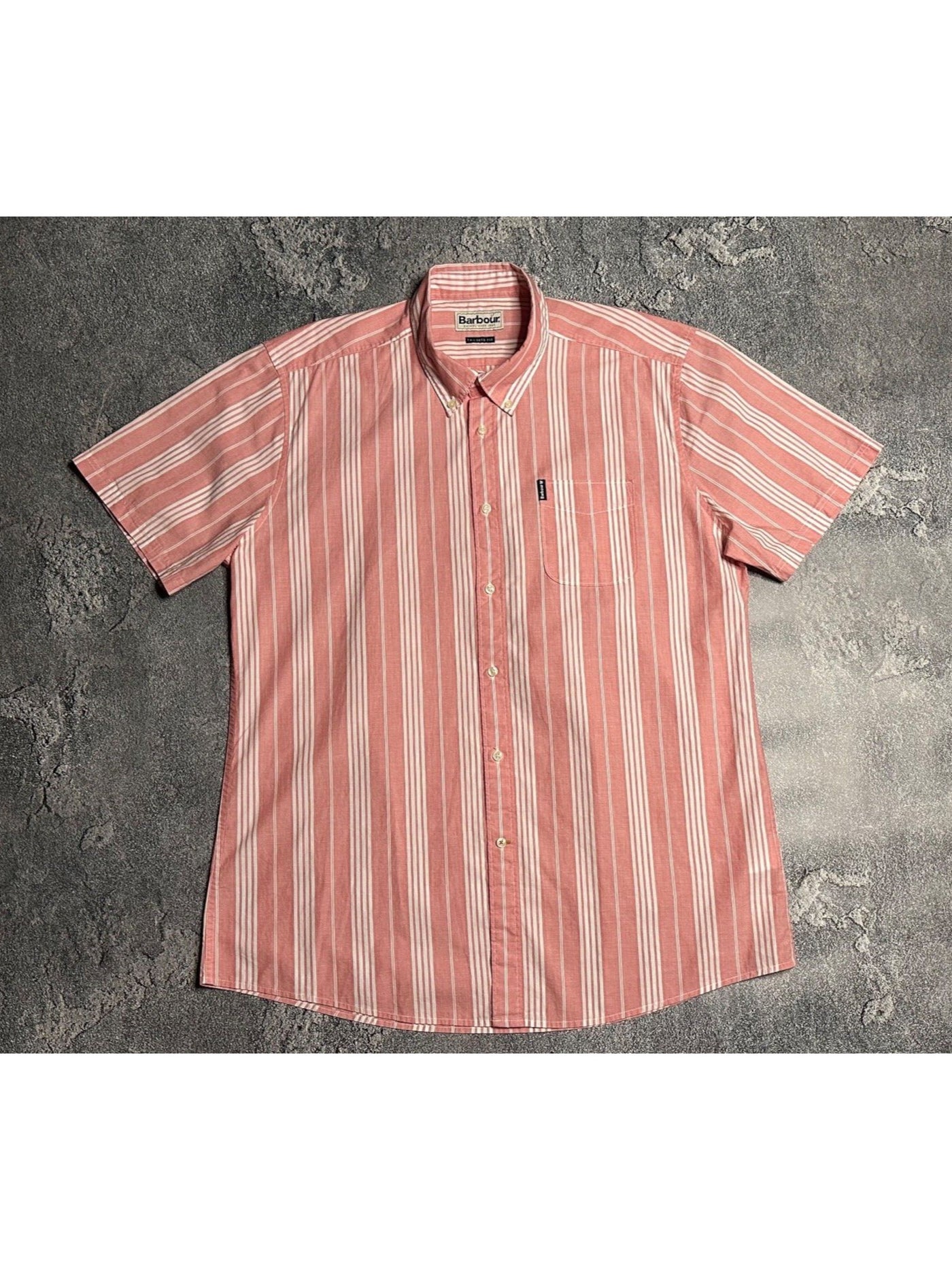 BARBOUR Mens Pink Striped Short Sleeve Button Down Casual Shirt XL