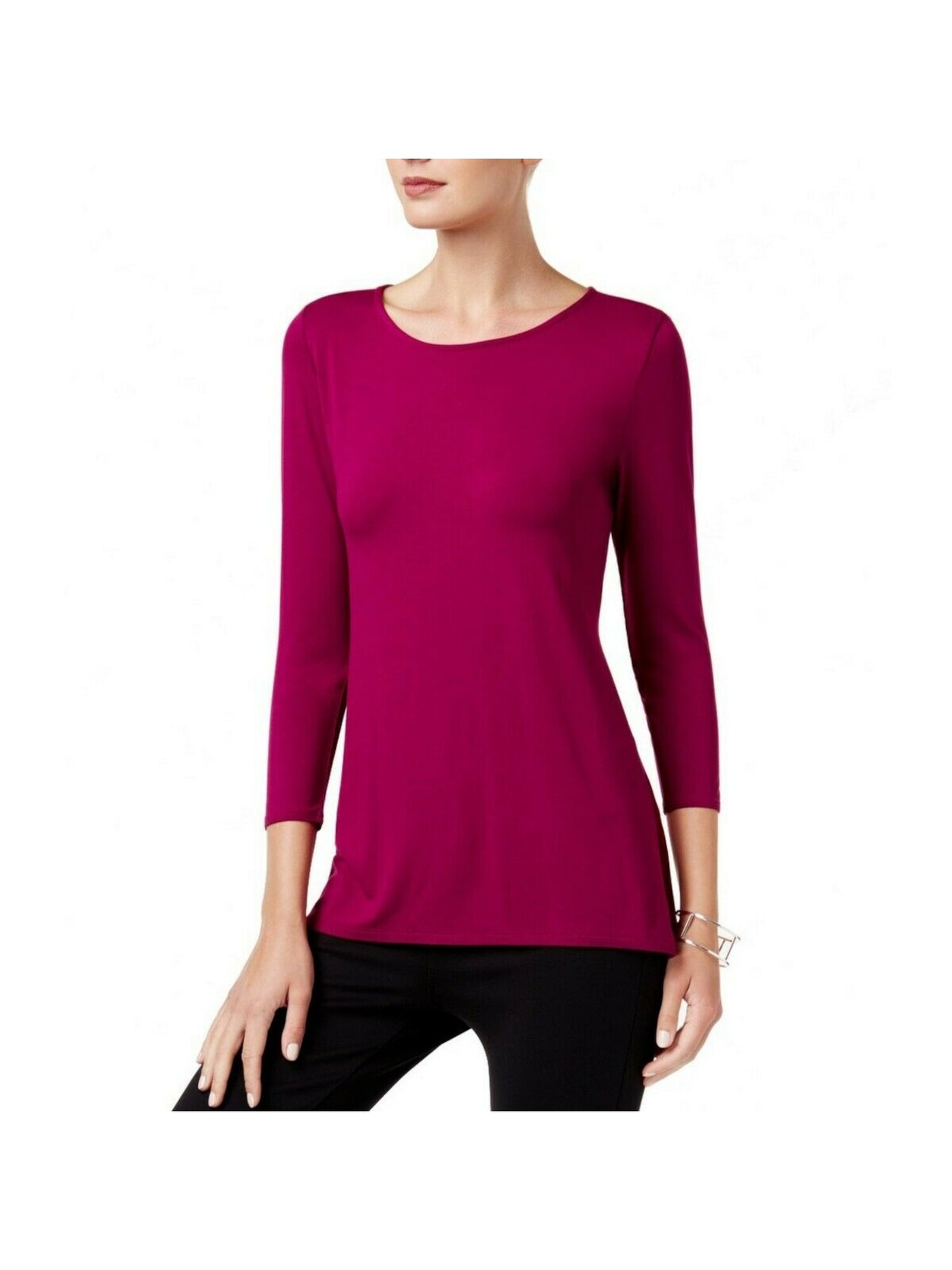 ALFANI Womens Purple 3/4 Sleeve Scoop Neck Wear To Work Hi-Lo Top XS