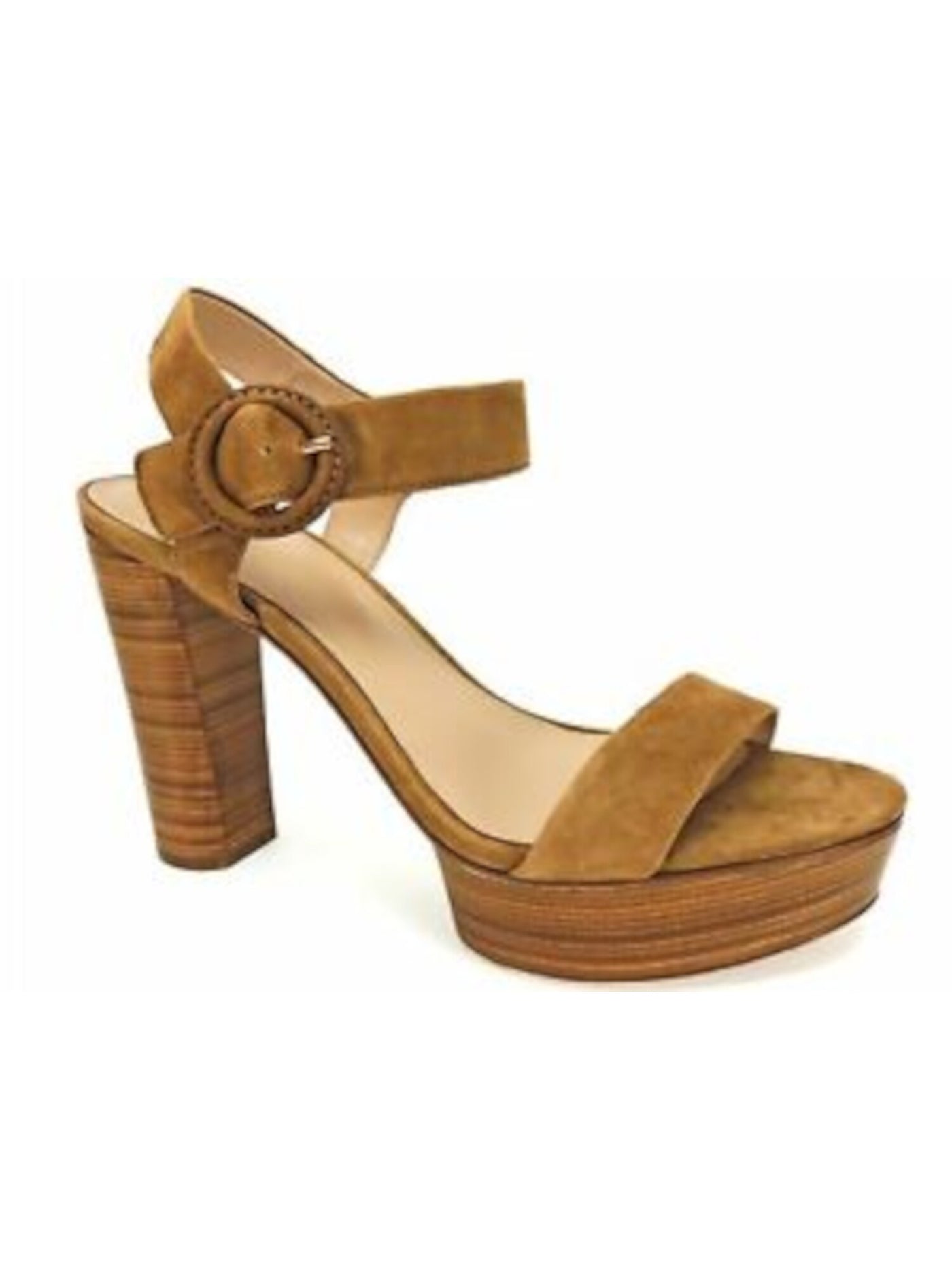 VIA SPIGA Womens Brown 1.5" Platform Adjustable Strap Cushioned Ira Almond Toe Block Heel Buckle Leather Dress Sandals Shoes 10 M