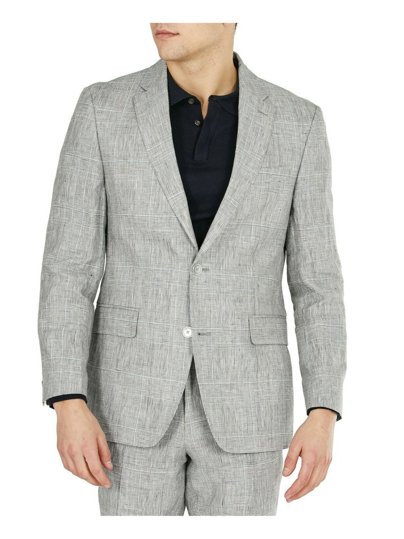 TOMMY HILFIGER Mens Gray Single Breasted, Plaid Classic Fit Suit Separate Blazer Jacket 46R