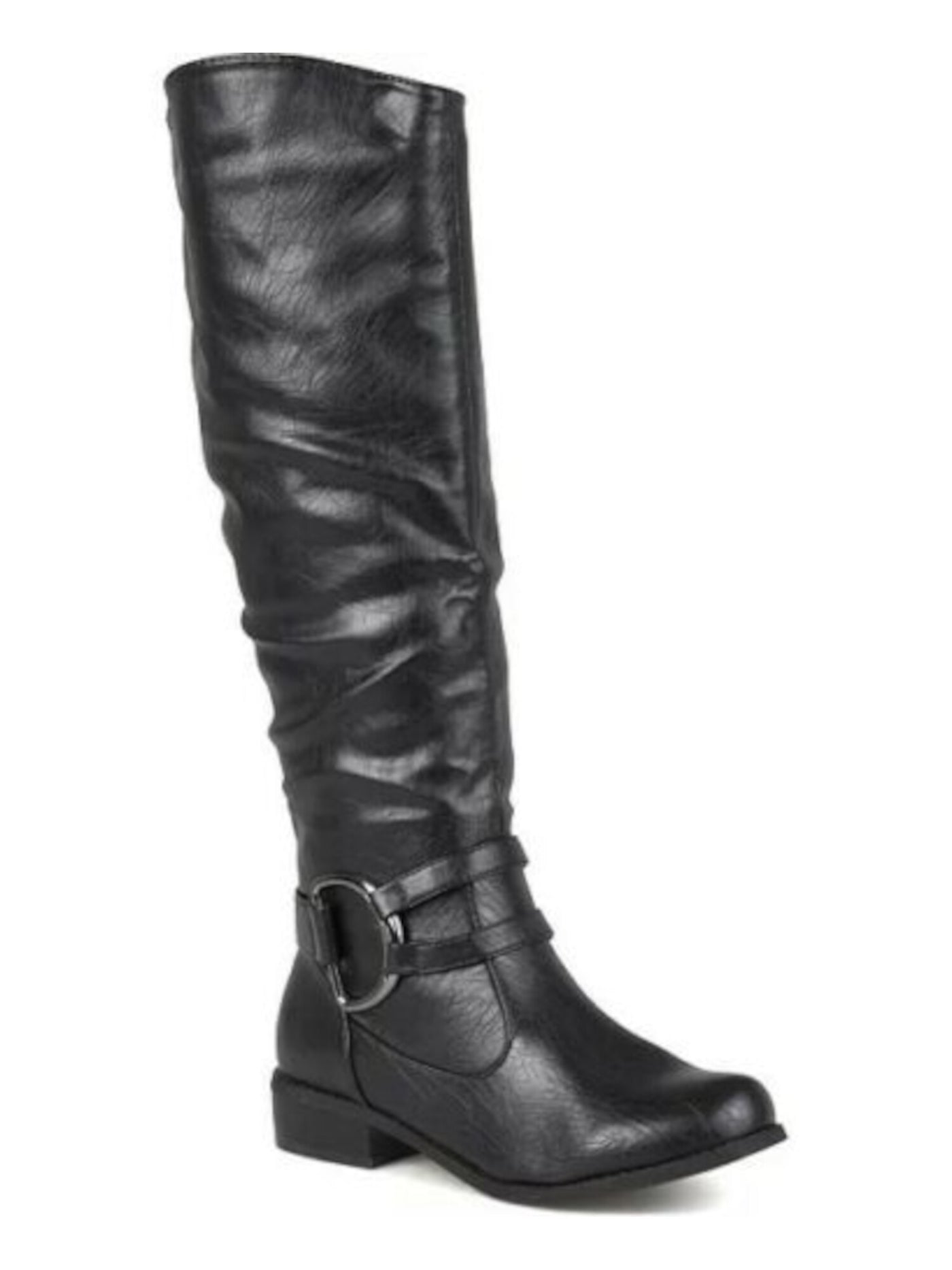 JOURNEE COLLECTION Womens Black D-Ring Accent Comfort Charming Round Toe Block Heel Zip-Up Riding Boot 9.5 M WC