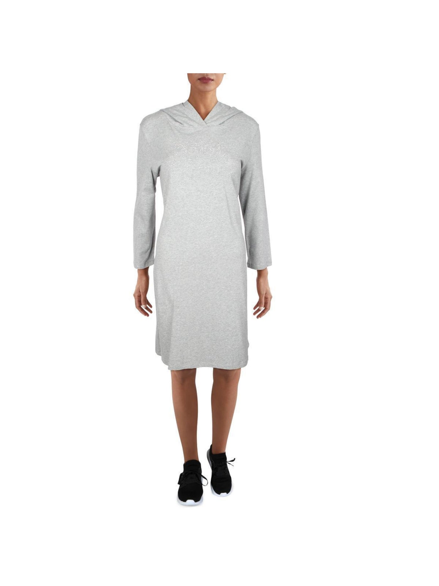 CALVIN KLEIN Womens Gray Heather Long Sleeve Knee Length T-Shirt Dress S
