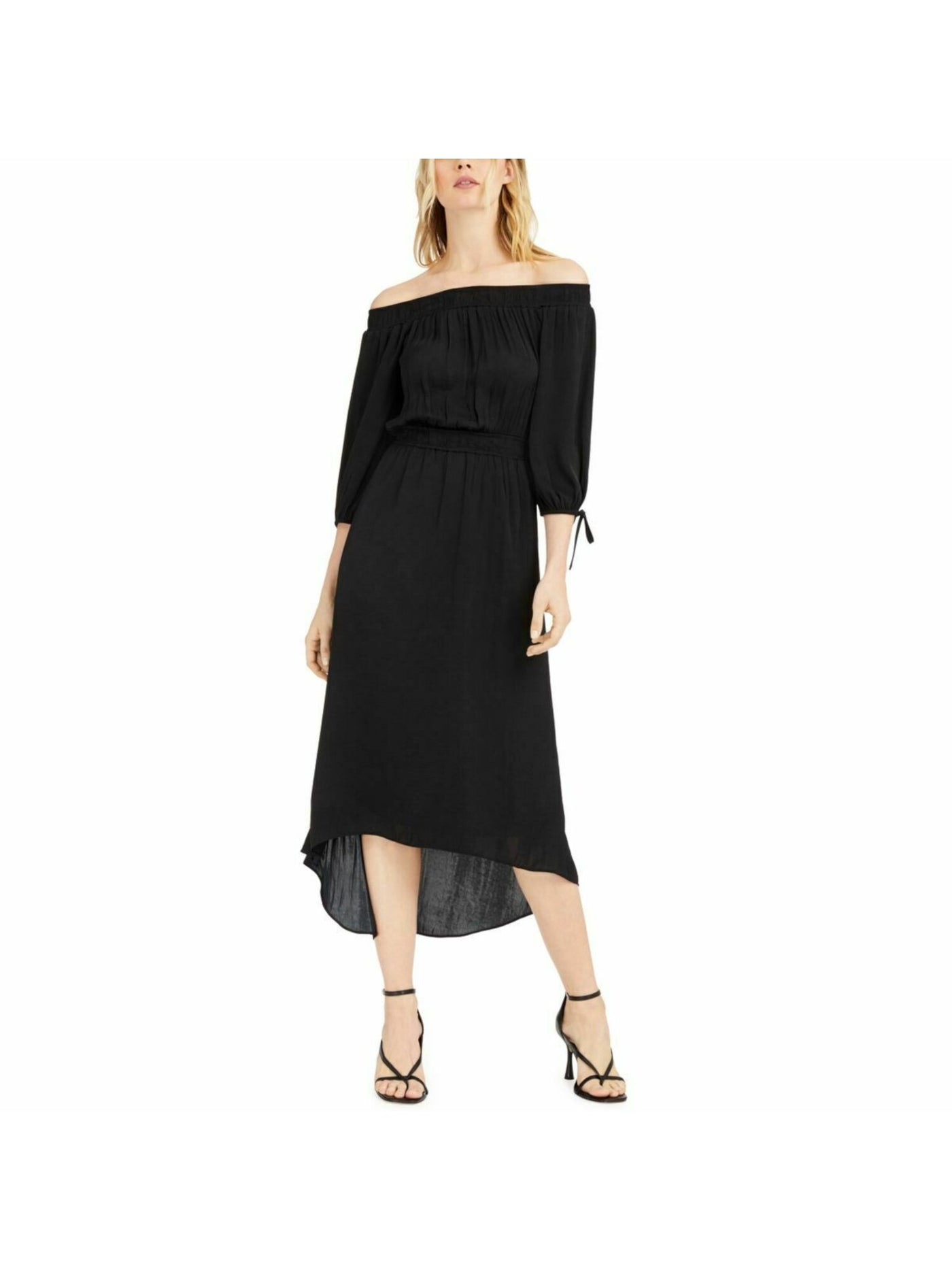 INC Womens Black Long Sleeve Off Shoulder Full-Length Evening Hi-Lo Dress XS